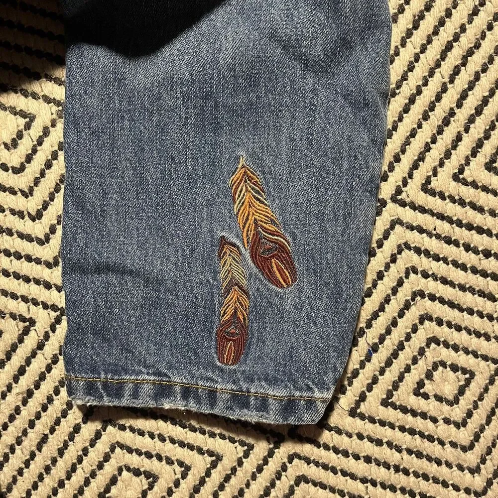 BLANKNYC Jeans Womens 29 Blue Hi Rise Tapered Embroidered Phoenix Boho Denim - Picture 3 of 8